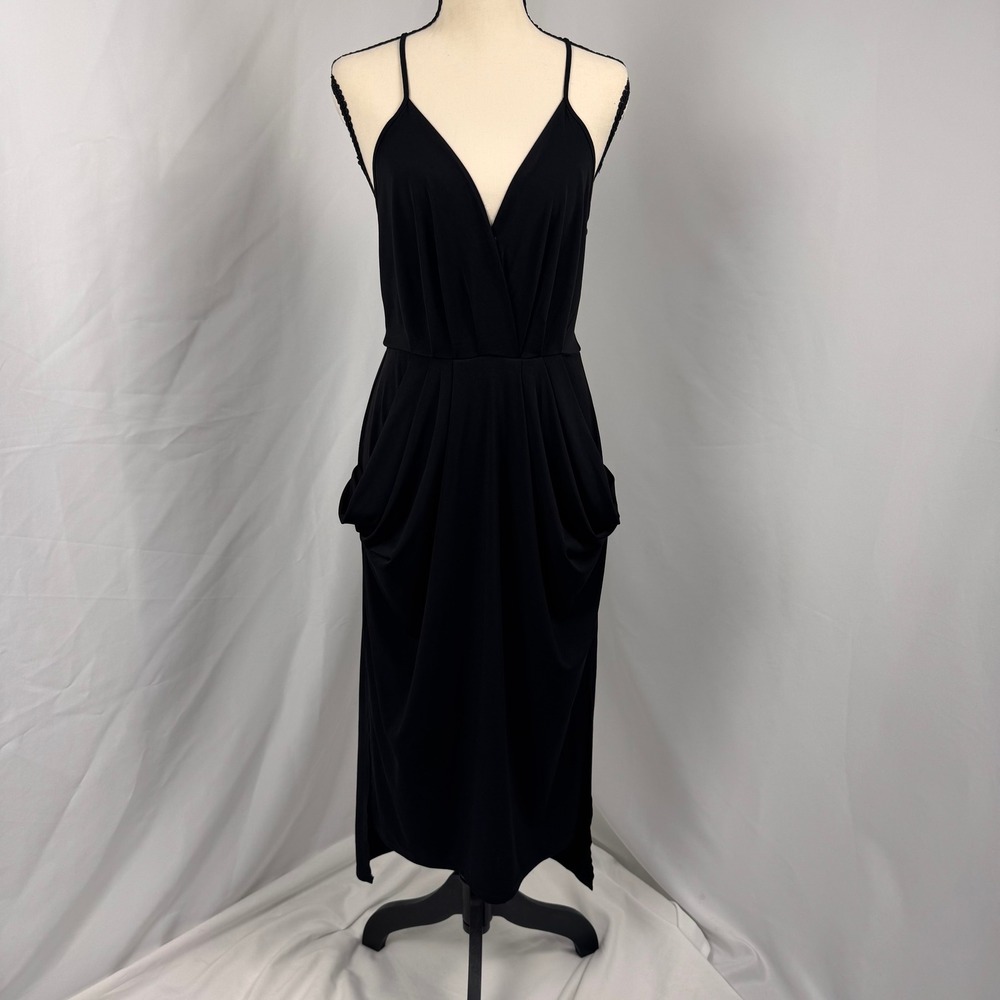 BCBGeneration Midi Dress Womens Small Black Draped V-Neck YDM63P97